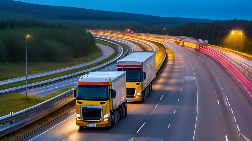 Deux camions jaunes sur une autoroute européenne